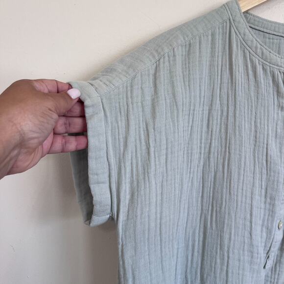 Faherty Dream Cotton Gauze Desmond Blouse Women Shirt Small Green Organic Cotton - Picture 4 of 7